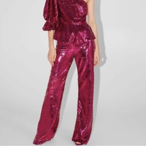 NWT Zara fuchsia sequin flare pants - Picture 8 of 9